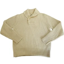 VTG Schott Bros Sweater Men XL Cream Chunky Knit Grandpa Shawl Collar Wool 90s