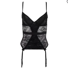 Adore Me Andra Black Lace Bustier Unlined Plunge Womens 30C Whimsigoth Sexy