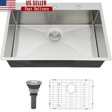 Stainless Steel Kitchen Sink 33x22 Topmount 9 Inch Deep W/ Soundproof Pads New