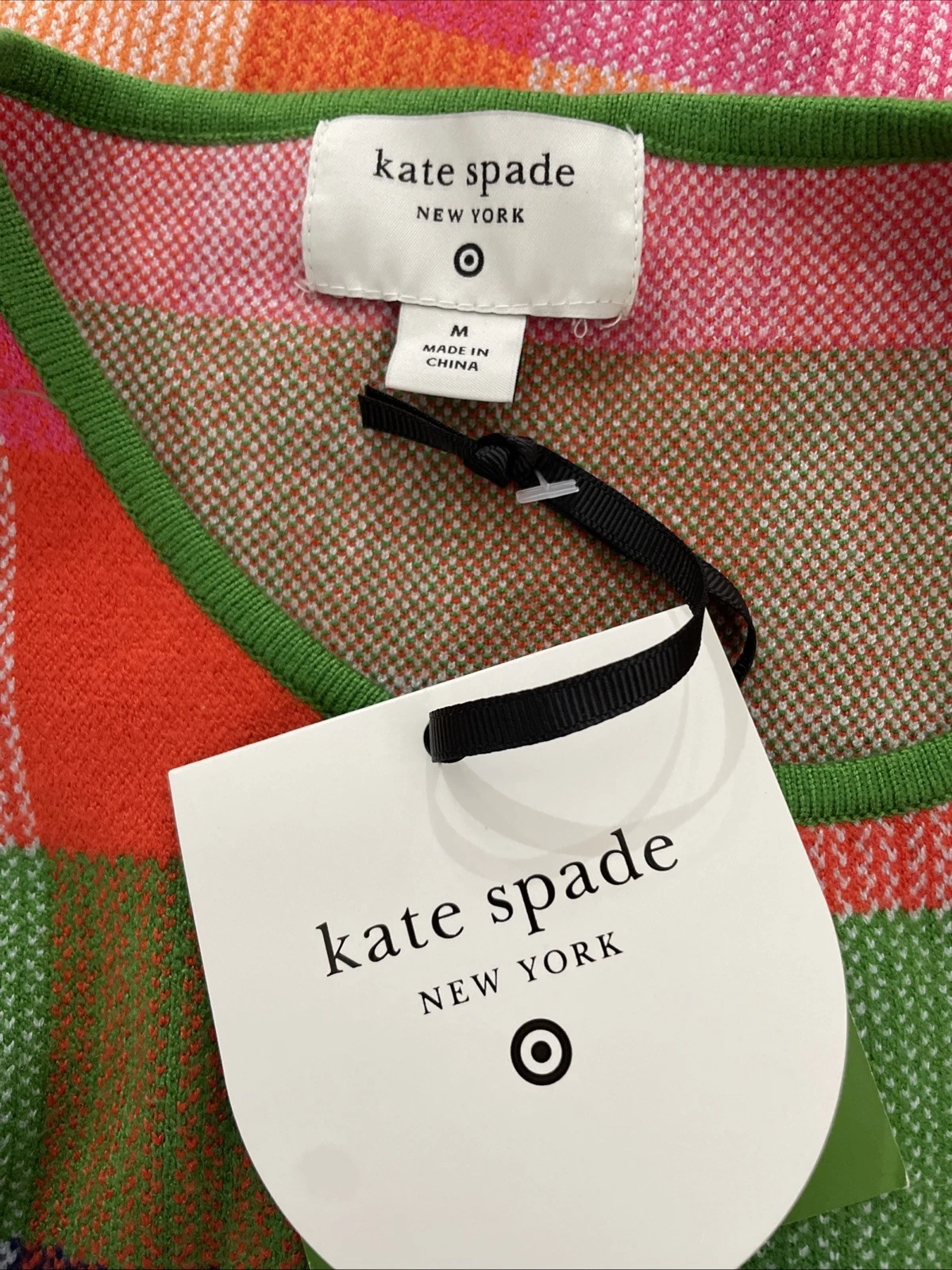 Kate Spade N.Y. Vestito Mini Maglione Plaid Rosso Rosa Verde Blu Tg Med Nuovo