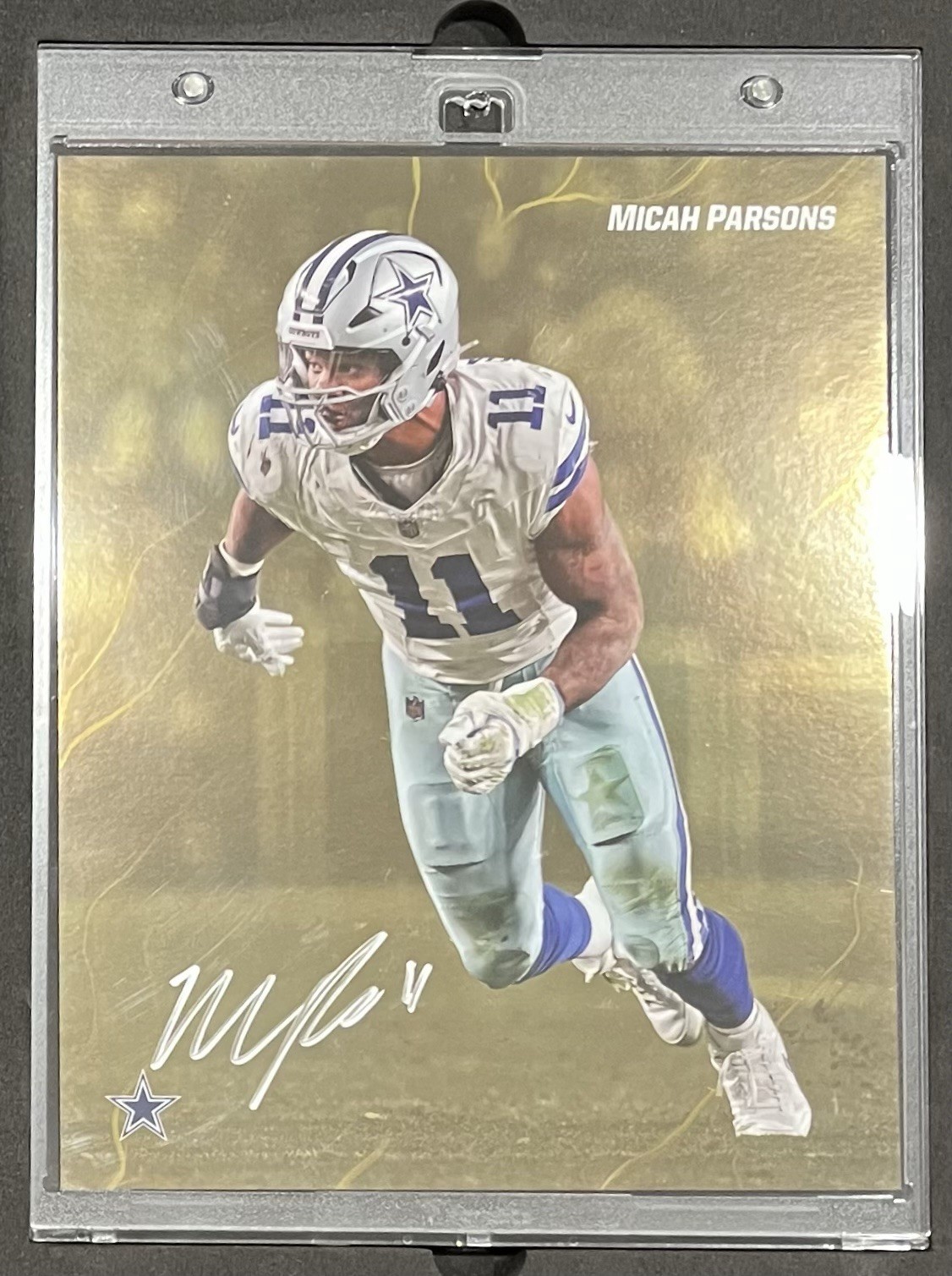 Micah Parsons Autographed Signed Dallas Cowboys 2024 Fanatics Under Wraps Photo Gold #/50 Cowboys 