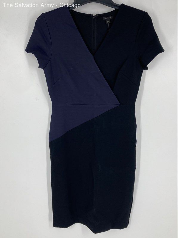 Ann Taylor Womens Navy Blue Black Colorblock Short Sleeve Sheath Dress Size 2