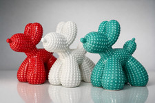 Balloon Dog Pet Ashes Urn   Glossy Ceramic Memorial Keepsake   Red/Cyan/White