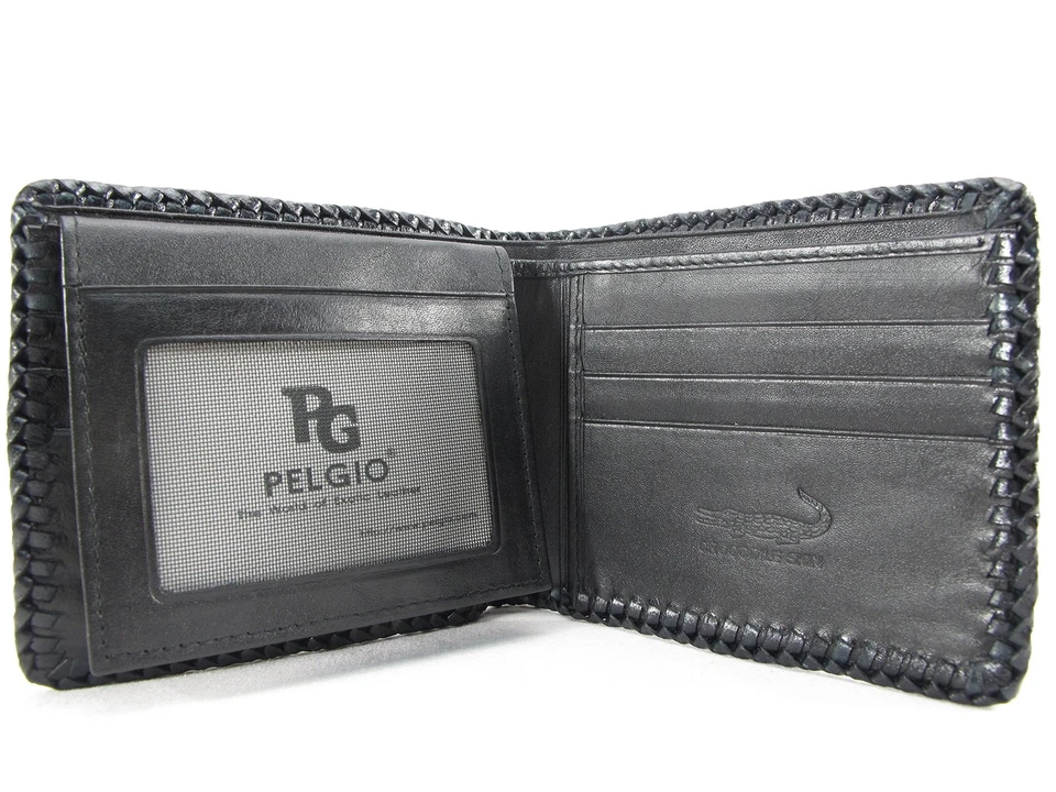 Carteira bifold genuína pele de jacaré crocodilo feita à mão preta) - Imagem 3 de 4