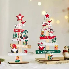Desktop Christmas Tree Santa Claus DIY Wooden Christmas Signs Plaque Xmas Decor