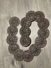 NOCONA Womens Wide Disk Conchos Floral Belt Turquoise Medium Western