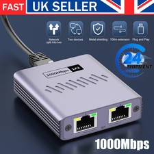 1000Mbps RJ45 Ethernet Splitter 1 to 2 Ethernet Switch Gigabit Lan Extender UK