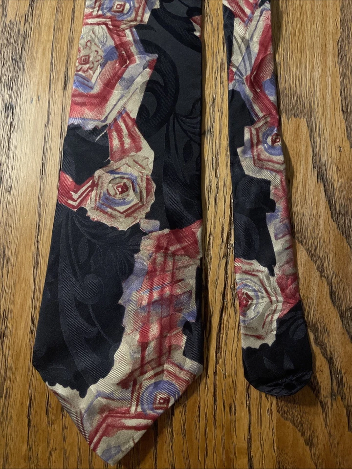 Винтажный мужской галстук Boston Traders б/у в отличном состоянии абстрактный цветочный галстук США - Изображение 4 из 4