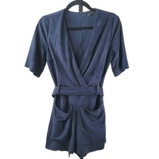 Zara Shorts Romper Womens Size Small Blue Faux Suede Pockets Boho Chic Festival