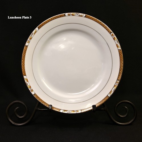Noritake 3 Luncheon Plates Geometric Band Florals w/Gold 1918 HandPainted Nippon - Picture 5 of 11