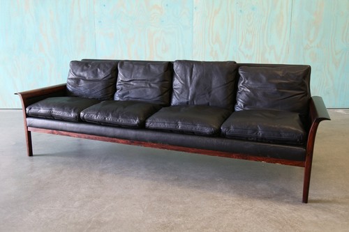 Vatne Mobler Knut Saeter Rosewood Leather Sofa Danish Modern MCM