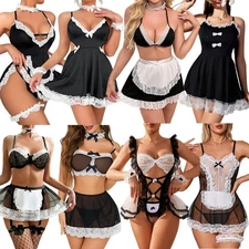Women Sexy Lingerie French Maid Costume Fancy Dress Uniform Sleepwear Nightwear