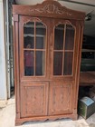 Antique Victorian Walnut 2 Glass Door Cabinet 2 Blind Door Cupboard
