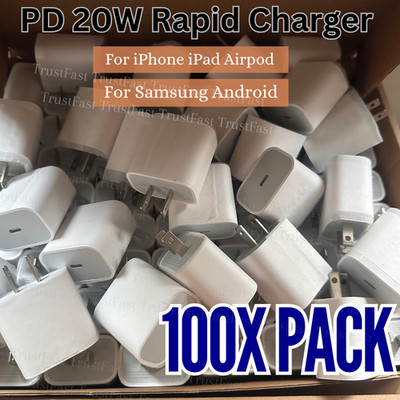 100X USB-C Charger Block PD 20W Box for iPhone 17/Air/16 Pro Max/15/14/13/12 Lot