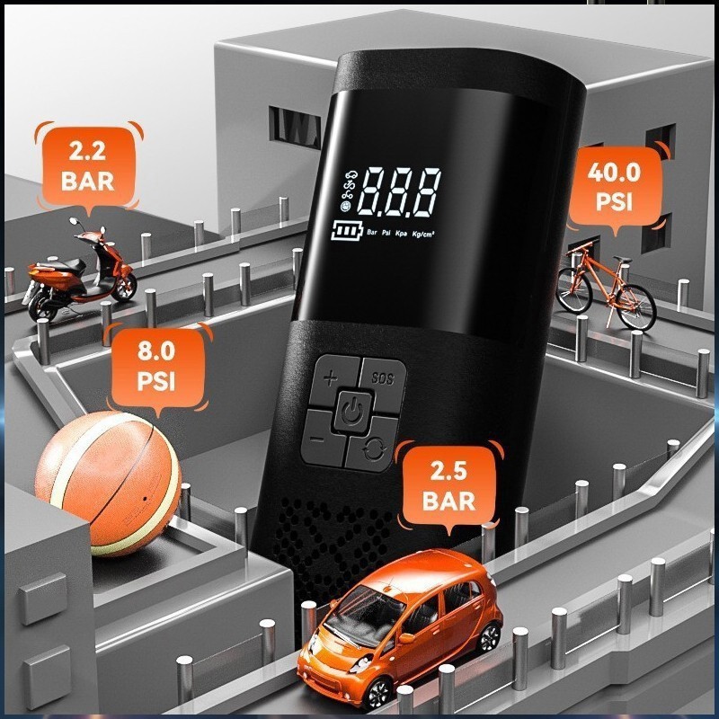 Pompa Aria Elettrica Gonfiatore Pneumatici Compressore Aria Portatile per Bici Moto Auto - Miniatura 5