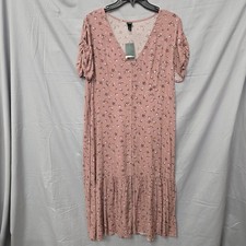Wild Fable Womens Medium Rose Pink Floral Sundress Midi Short Sleeve