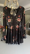 Free People LS Flowy Short Dress Small. Tulip Sleeves. Deep V Front And Back.