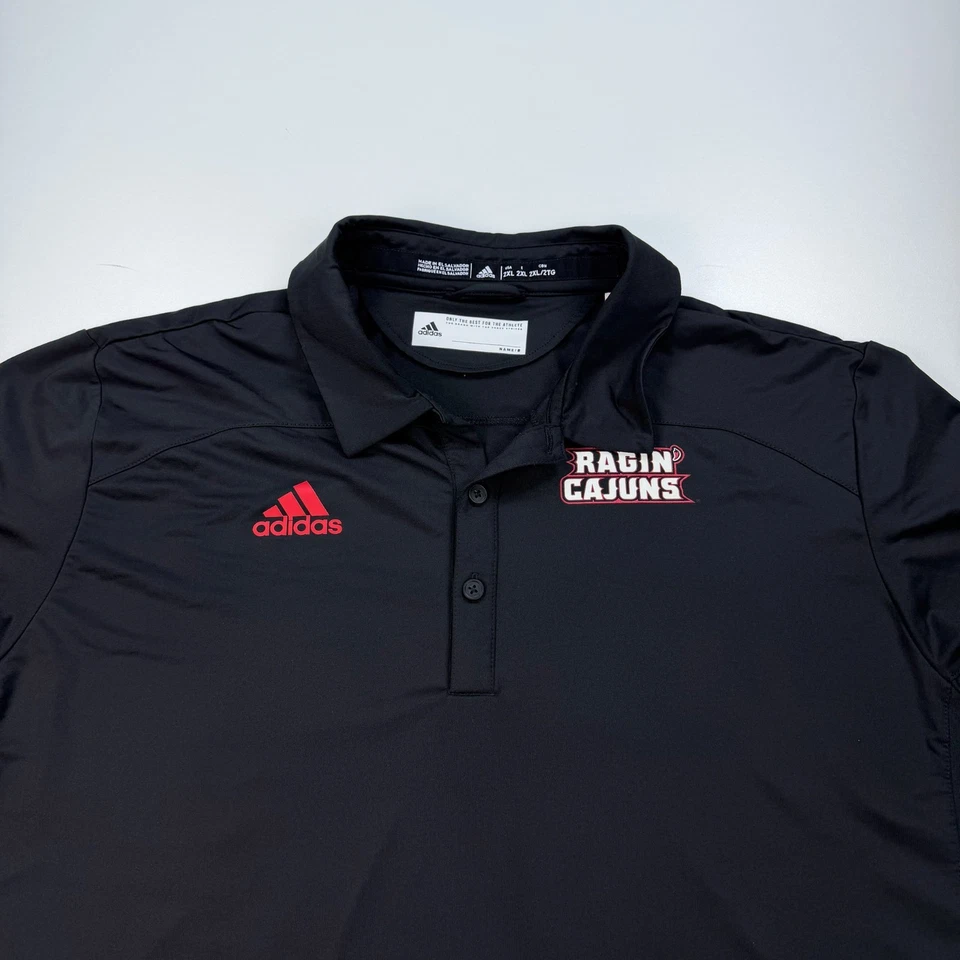 Adidas UL Lafayette Rajun Cajuns Polo Shirt Mens 2XL XXL Black Lightweight NCAA - Image 2 of 4