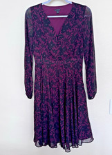 Ann Taylor Womens Floral Pleated Dress Long Sleeve V Neck Size 00