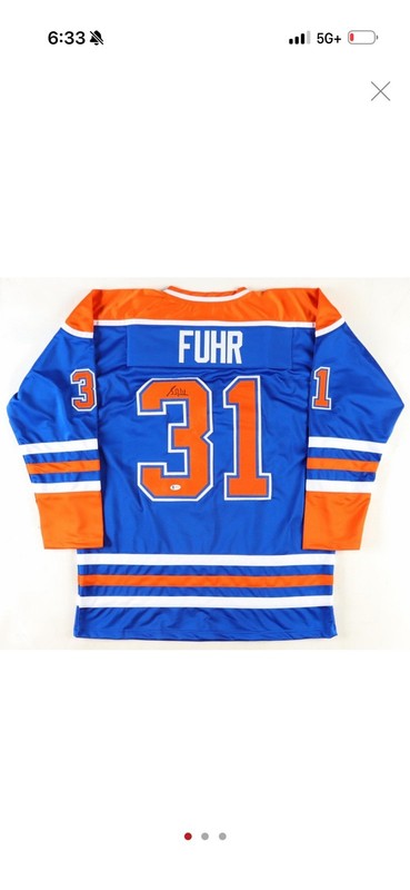 Grant Fuhr Signed Edmonton Oilers Custom Jersey Beckett Witness BAS COA