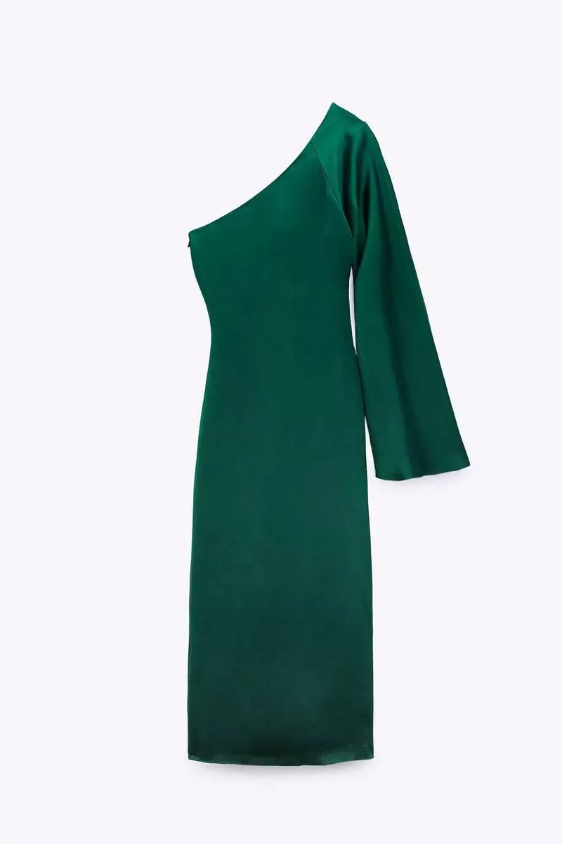 green one shoulder dress zara Green One Shoulder Dress Zara