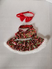 Build A Bear Sequin Christmas Holiday Party Dress Outfit Red Green Silver Bow