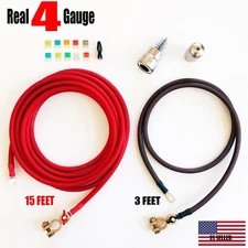 Battery Relocation Kit, 4 AWG Cable, Top Post 15 FT RED/ 3 FT BLACK, MADE IN USA