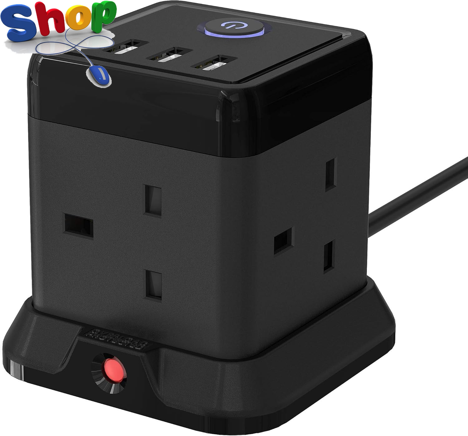 Quality Cube  Extension  Lead  with  3  USB  Slots  13A  3250W    4  Gang  Plug