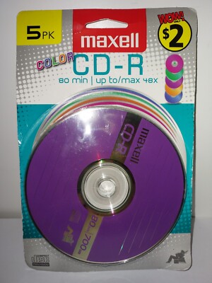 5 Pack Maxell Color CD-R Data - Music Photos - 80mins 700mb