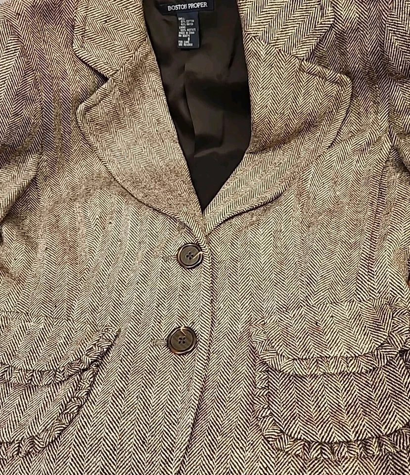 Chaqueta Blazer Boston Talla 8 Espiga Tweed Botón Bolsillos Largos Slvs  Foto 3 de 4