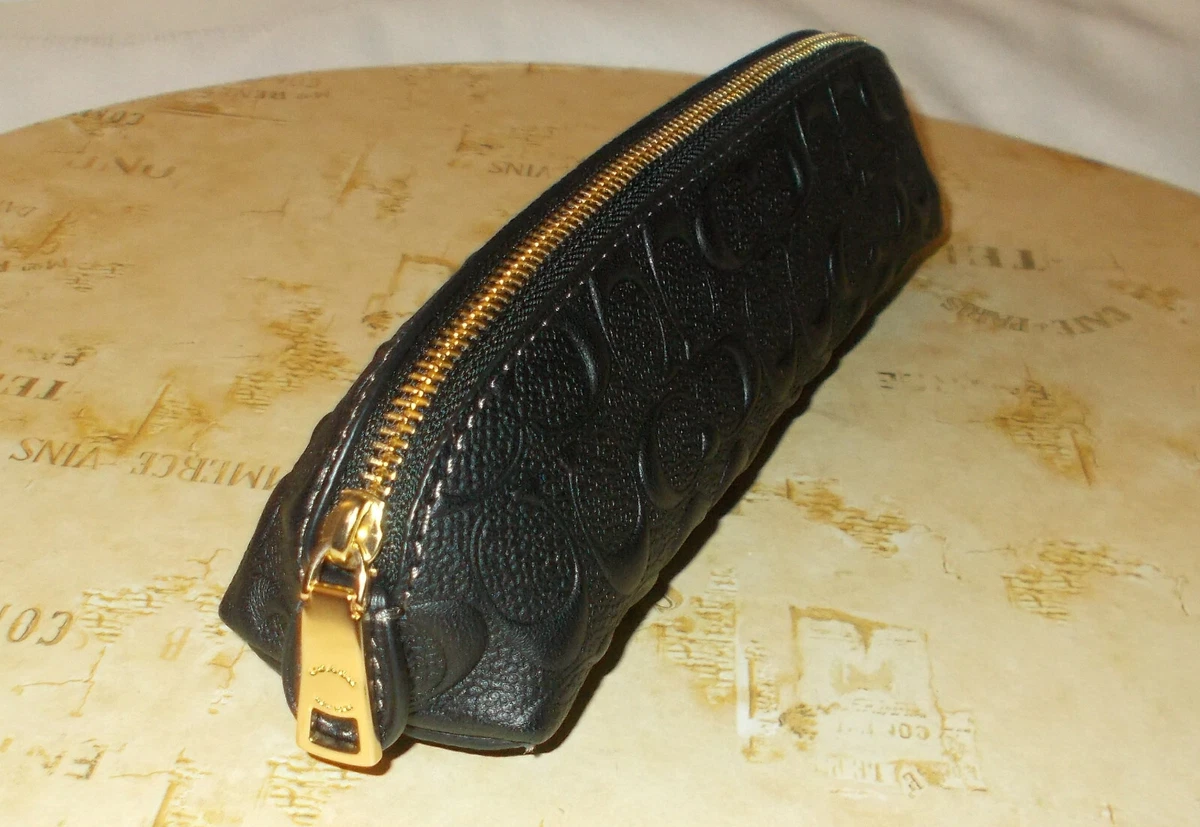 Coach Pencil Case Pouch in Black Signature Smooth Calf Leather Monogram C