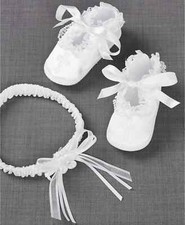 NWT Lauren Madison Infant Girls White Christening Shoes Size 2 3 pjl0621