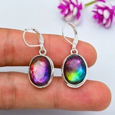 Natural Ammolite Gemstone Handmade 925 Sterling Silver Jewelry Earring Love Gift