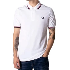 NWT - Fred Perry M3600 Twin Tipped Polo Shirt - White/Navy/Red - Size : M - XXXL