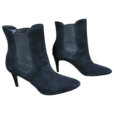 Ralph Lauren Ankle Boots Womens 6.5 B Black Suede Pull On High Heel Stiletto 3''