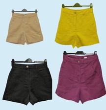 Ex M&s Shorts Ladies Womens Black Purple Brown Yellow Linen Blend 6-20Plus Curve