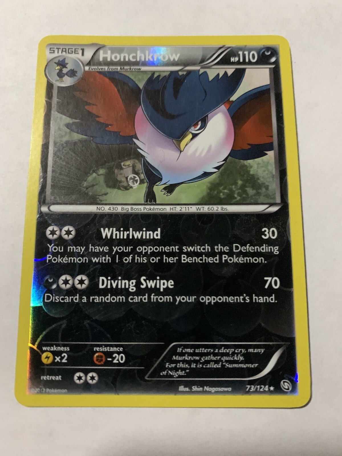 x1 Honchkrow - 73/124 - Rare - Reverse Holo Pokemon BW6 Dragons Exalted M/NM