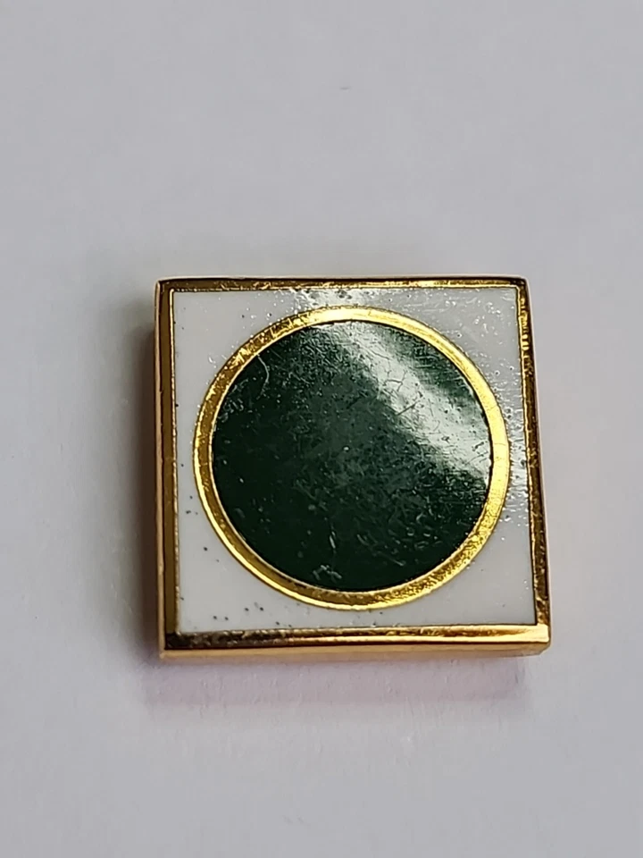 Green Circle in a White Square Tie Tack with Chain & Bar - Image 2 of 4