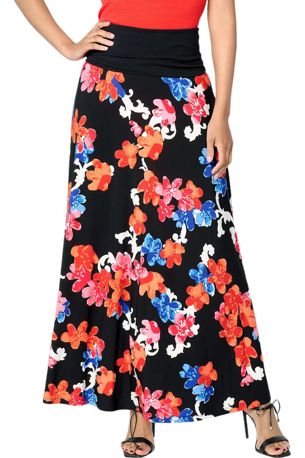 Attitudes by Renee Women's Jersey Skirt w/ Foldover Coastal Petals