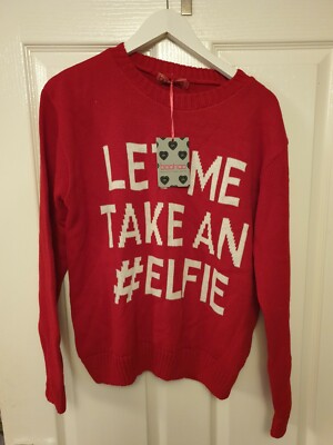 Boohoo Christmas Jumper Red Size Medium Let Me Take An Elfie BNWT