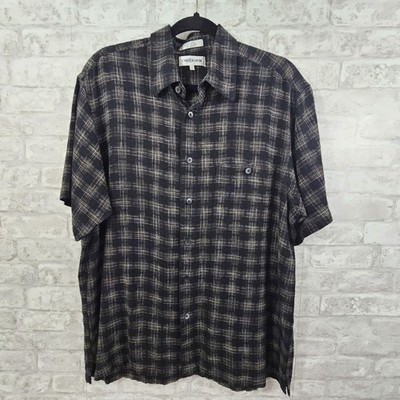 Chereskin Men Button Up Shirt Size Large Linen Blend Short Sleeve Collared