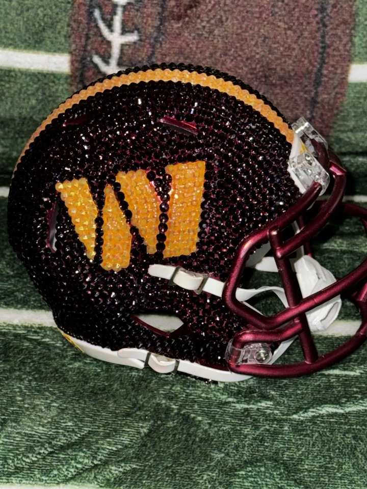 Nuevo Mini Casco de Fútbol Americano WASHINGTON COMMANDERS Estrás Cristal Brillante Foto 2 de 4