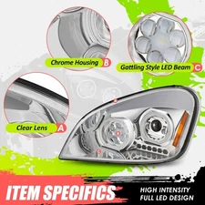 Chrome Housing Amber Corner Projector Headlights for 08-17 Freightliner Cascadia