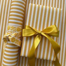 Sunflower Seersucker Stripe Wrapping Paper, Yellow and White Stripe Gift Wrap