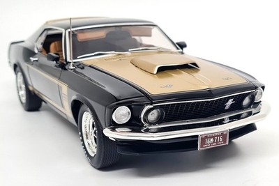 Acme 1/18 Ford Mustang Boss 429 Prototype 1969 Black Gold Diecast Model Car 