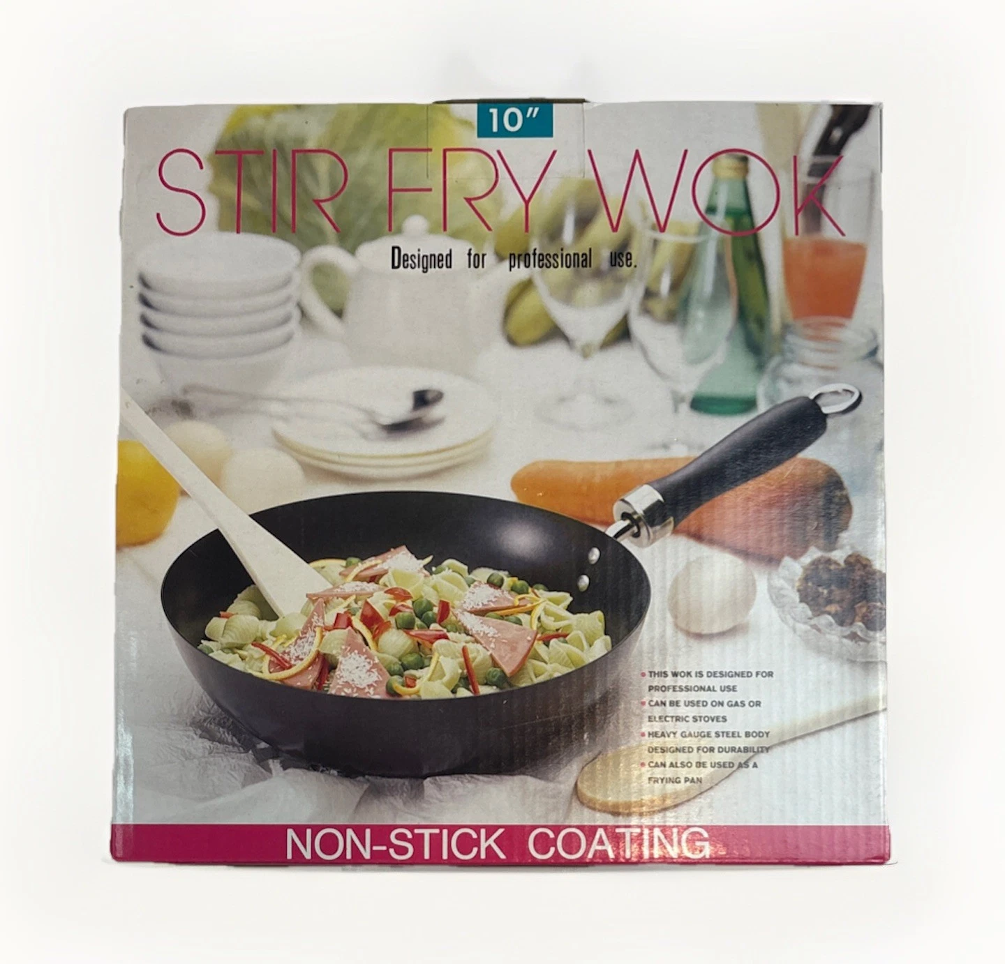 Stir Fry Wok 10” Non-Stick Coating Professional Use Frying Pan Spatula & Spoon