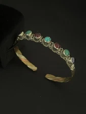 Multi Color stone Turquoise Amethyst Garnet green onyx Adjustable cuff Braclet