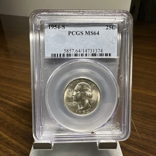 1954 S 25c WASHINGTON SILVER QUARTER - PCGS  MS64