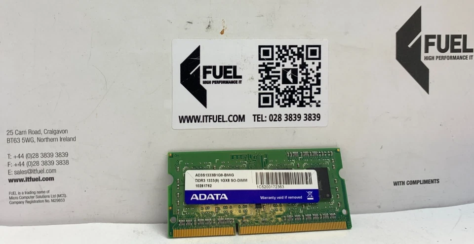 Adata  1GB  DDR3  So-Dimm memory module   PC3-1333  -  AD3S1333B1G9-BMIG - Image 2 of 3