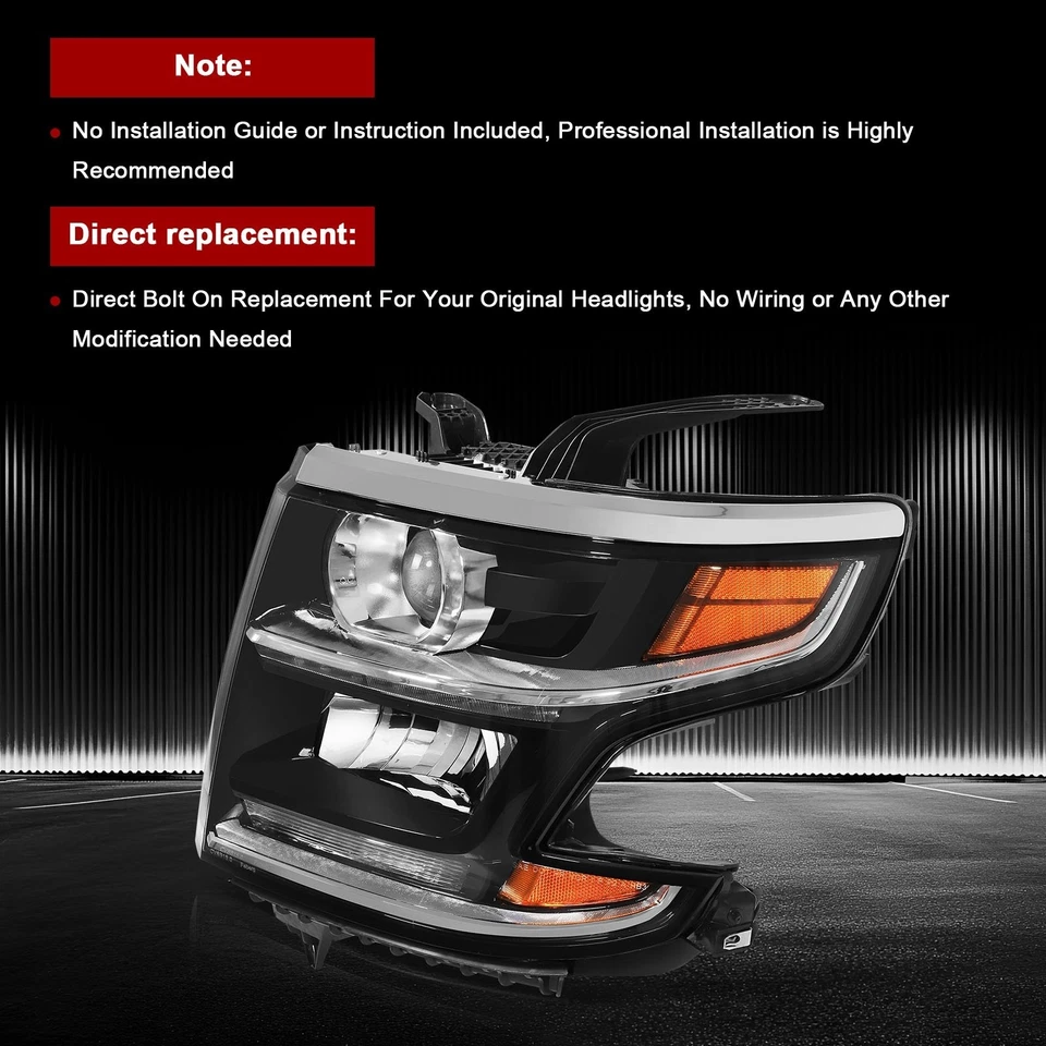 Headlights Assembly For 2015-17 Chevy Tahoe Suburban Headlamp Replacement Pair Foto 3 de 4